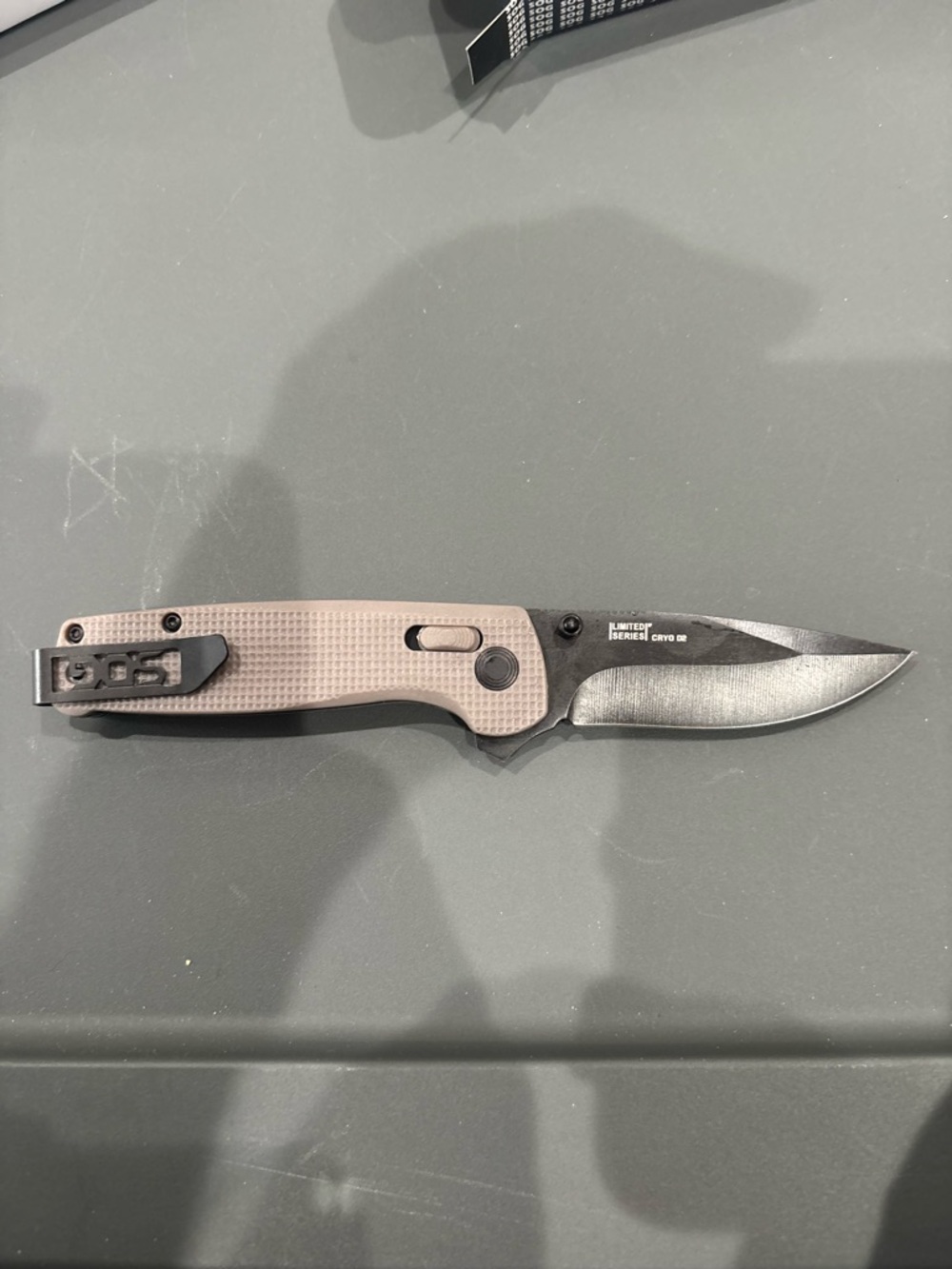 SOG Folding Pocket Knife - Tan Handle, Black Blade - Picture 2 of 2